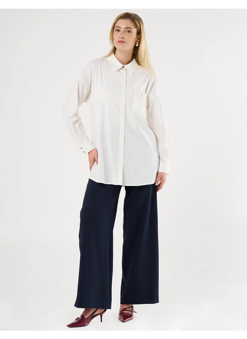 Kayra Lace-Up Back Shirt Collar Tunic, Ecru