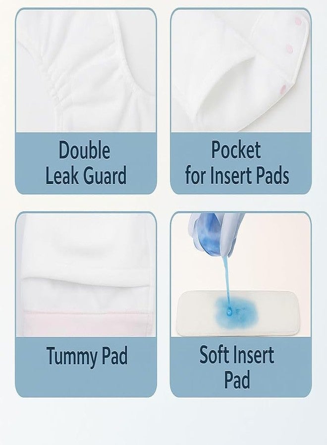Kritiu Reusable Leakage-proof cotton cloth diapers for babies, high absorbent 6 reusable diaper 6 insert pad combo pack washable cloth diaper free size 3-15kg baby adjustable new born cloth diaper (White Insert) - Image 3