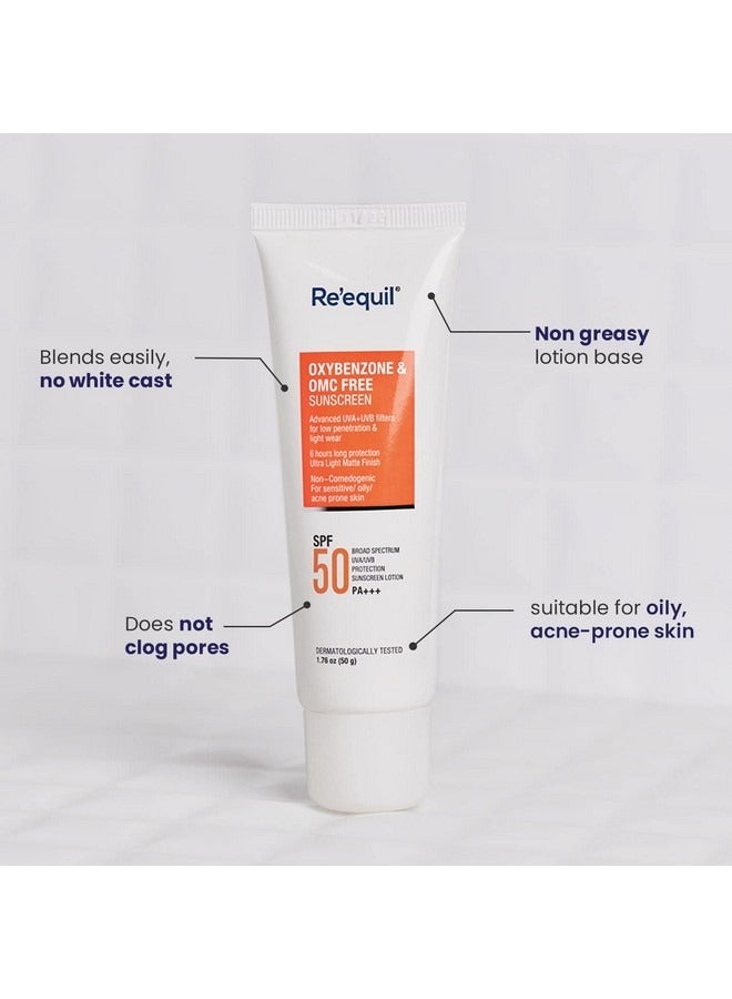 RE' EQUIL Oxybenzone and OMC Free Sunscreen For Oily, Sensitive & Acne Prone Skin, SPF 50 PA+++ - 50g - Image 4