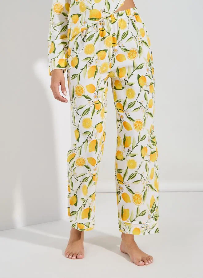 ستايلي Cotton Linen Lemon Print Shirt & Pyjama Set