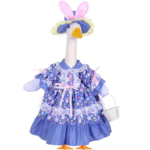 FuWeave 3 Pcs Summer Goose Outfit Bunny Eggs Lawn Porch Goose Clothes for 23 Cement Statue Outdoor Patio Yard Lawn Art DecorationPurple - Image 1