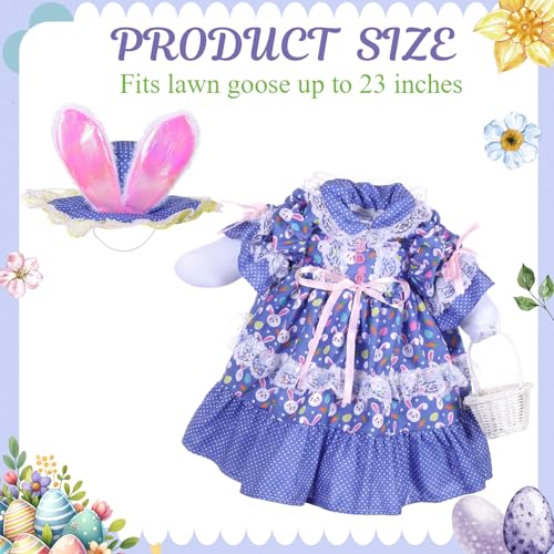 FuWeave 3 Pcs Summer Goose Outfit Bunny Eggs Lawn Porch Goose Clothes for 23 Cement Statue Outdoor Patio Yard Lawn Art DecorationPurple - Image 3