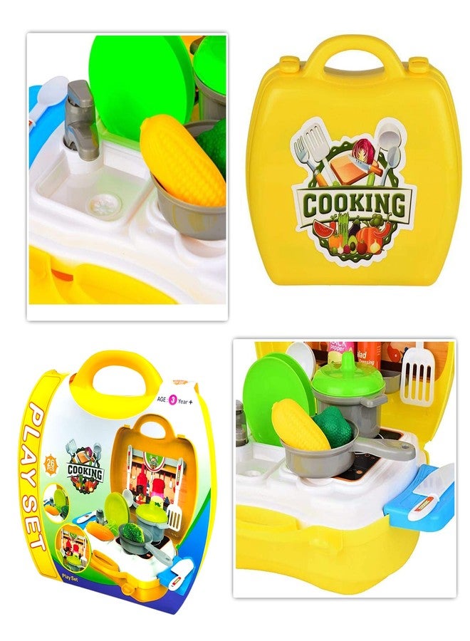 RAINBOW RIDERS Kitchen Cooking Set for Kids Toy Steel Miniature Real Cooking Kit with Accessories Role Play Briefcase 26 PCS Toy Kitchen Table Set for Boys Girls 3 Years+ - Image 3
