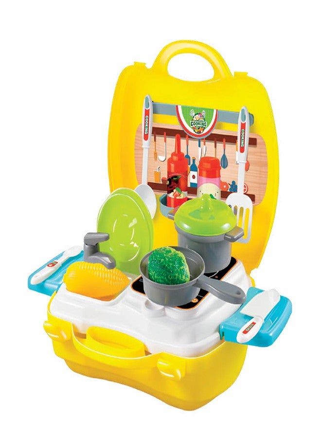 RAINBOW RIDERS Kitchen Cooking Set for Kids Toy Steel Miniature Real Cooking Kit with Accessories Role Play Briefcase 26 PCS Toy Kitchen Table Set for Boys Girls 3 Years+ - Image 1