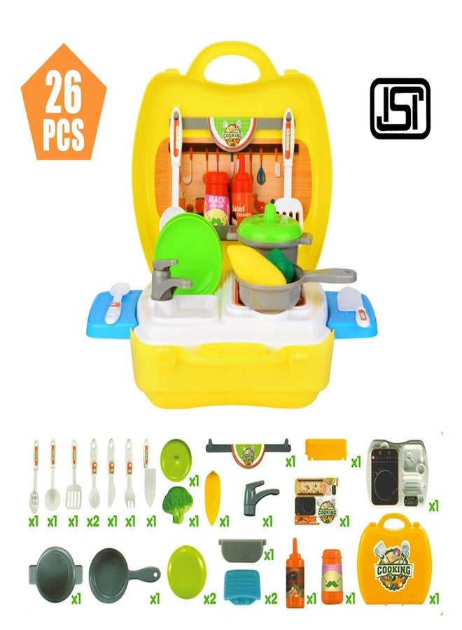 RAINBOW RIDERS Kitchen Cooking Set for Kids Toy Steel Miniature Real Cooking Kit with Accessories Role Play Briefcase 26 PCS Toy Kitchen Table Set for Boys Girls 3 Years+ - Image 2