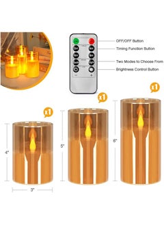 General Flameless Flickering LED Candles 4" 5" 6" Set of 3 Battery Operated Glass Pillar Candles with Remote Control and Timer  - Image 3