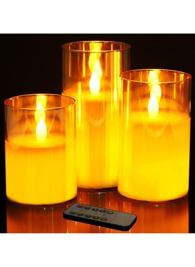 General - Flameless Flickering LED Candles 4" 5" 6" Set of 3 Battery Operated Glass Pillar Candles with Remote Control and Timer - Image 1