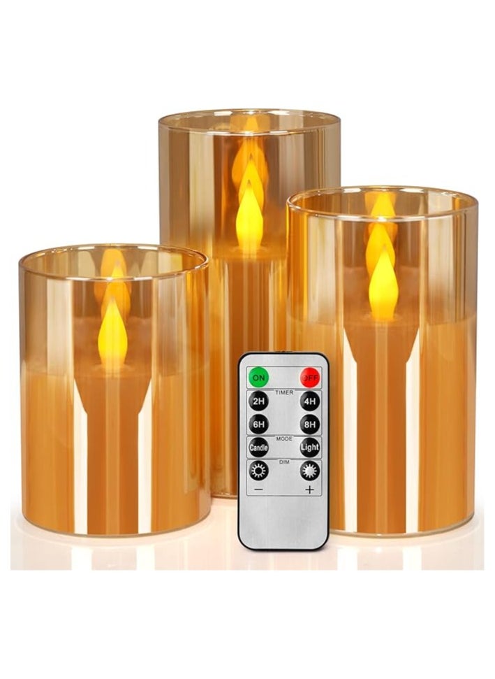 General - Flameless Flickering LED Candles 4" 5" 6" Set of 3 Battery Operated Glass Pillar Candles with Remote Control and Timer - Image 1