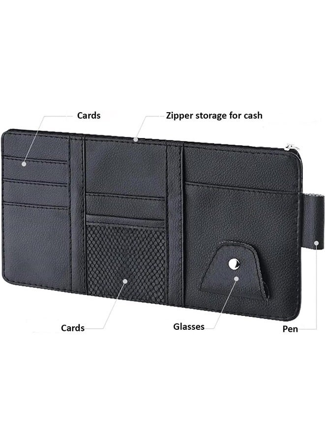 Generic Car Sun Visor Organizer,Travel Document Holder Car Accessory Storage for Cash,Cards, Keys, Pen, Sunglasses(Black)  - Image 2