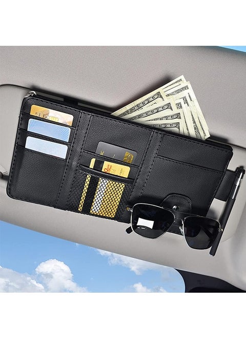 Car Sun Visor Organizer,Travel Document Holder Car Accessory Storage for Cash,Cards, Keys, Pen, Sunglasses(Black)