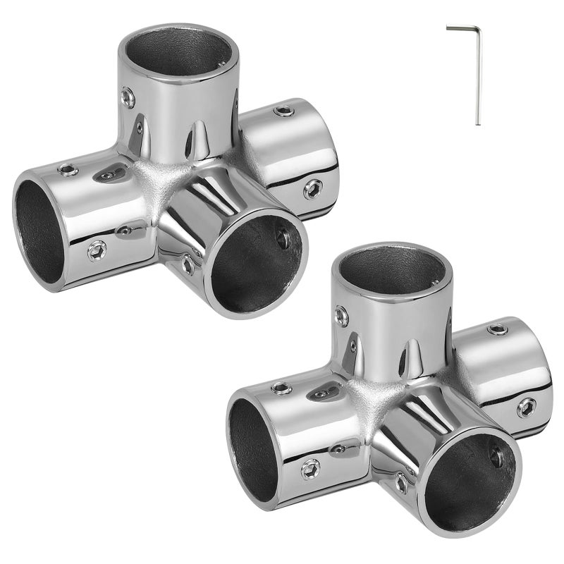 ODYSUNRAL Marine Grade Boat Handrail Fitting 4Way Pipe Fitting for 1 Round Tubing 316 Stainless Steel Mirror Polished Hand Rail Fitting 4Way Pipe Connector2Pack - Image 2