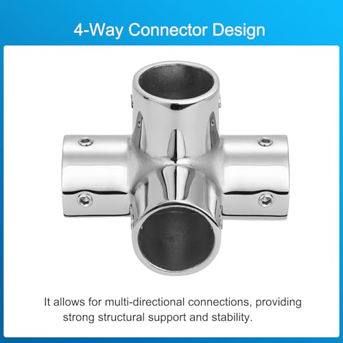 ODYSUNRAL Marine Grade Boat Handrail Fitting 4Way Pipe Fitting for 1 Round Tubing 316 Stainless Steel Mirror Polished Hand Rail Fitting 4Way Pipe Connector2Pack - Image 3