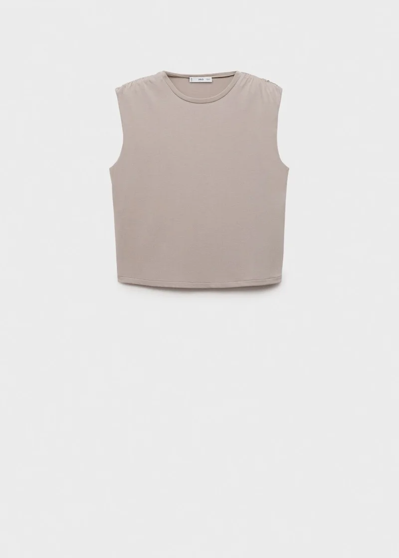 MANGO Flowy T-Shirt With Gathered Shoulders