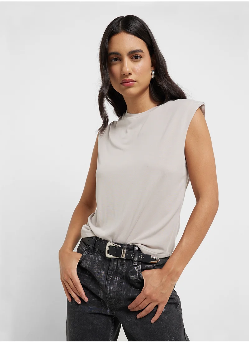 مانجو Flowy T-Shirt With Gathered Shoulders