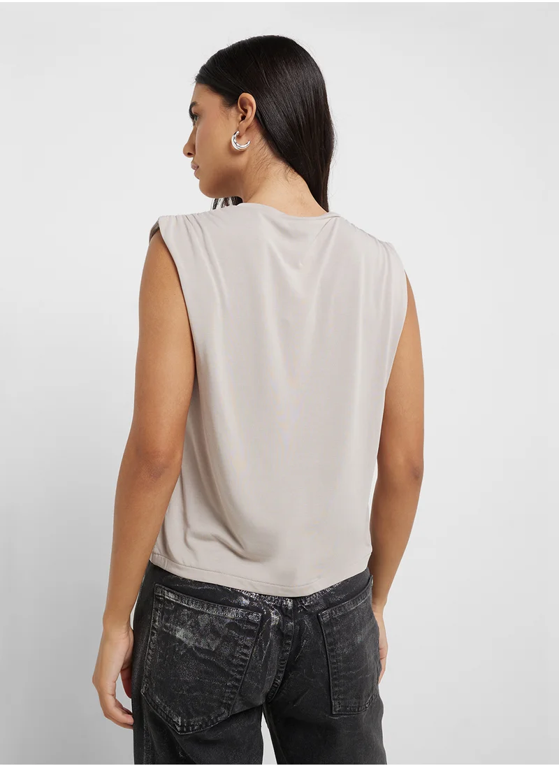 مانجو Flowy T-Shirt With Gathered Shoulders