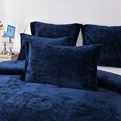Sunshine Nicole Distressed Velvet Comforter Set, Distressed Velvet Face and Brushed Solid Microfiber Reverse, with Light Weight Soft Poly Fill, 5 Pieces Navy, King - Image 3