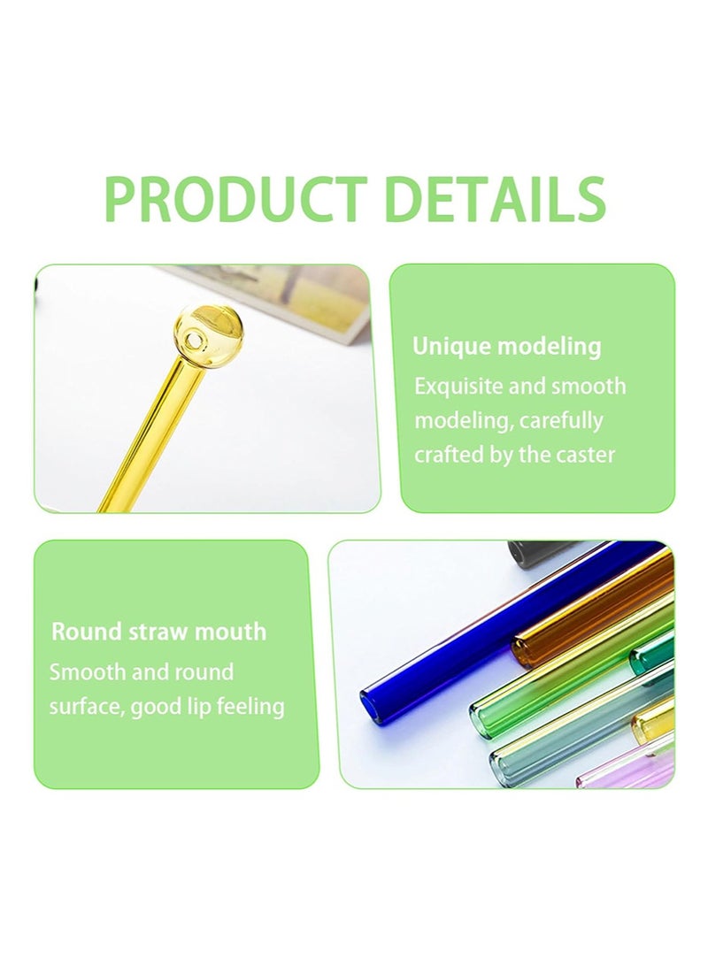 إزدنك 8 قطع من مصاصات الشرب الزجاجية البورسليكات القابلة لإعادة الاستخدام بطول 20 سم، مصاصات زجاجية مقاومة للكسر مع فرشاة تنظيف واحدة، مجموعة مصاصات زجاجية ملونة قابلة لإعادة الاستخدام، مصاصات شفافة لطيفة على شكل كرة مجوفة (8 ألوان) - Image 3