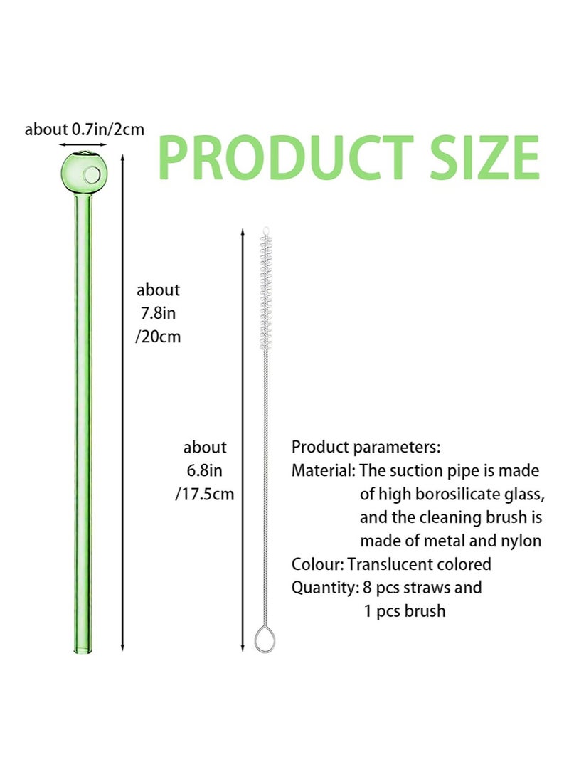 إزدنك 8 قطع من مصاصات الشرب الزجاجية البورسليكات القابلة لإعادة الاستخدام بطول 20 سم، مصاصات زجاجية مقاومة للكسر مع فرشاة تنظيف واحدة، مجموعة مصاصات زجاجية ملونة قابلة لإعادة الاستخدام، مصاصات شفافة لطيفة على شكل كرة مجوفة (8 ألوان) - Image 2