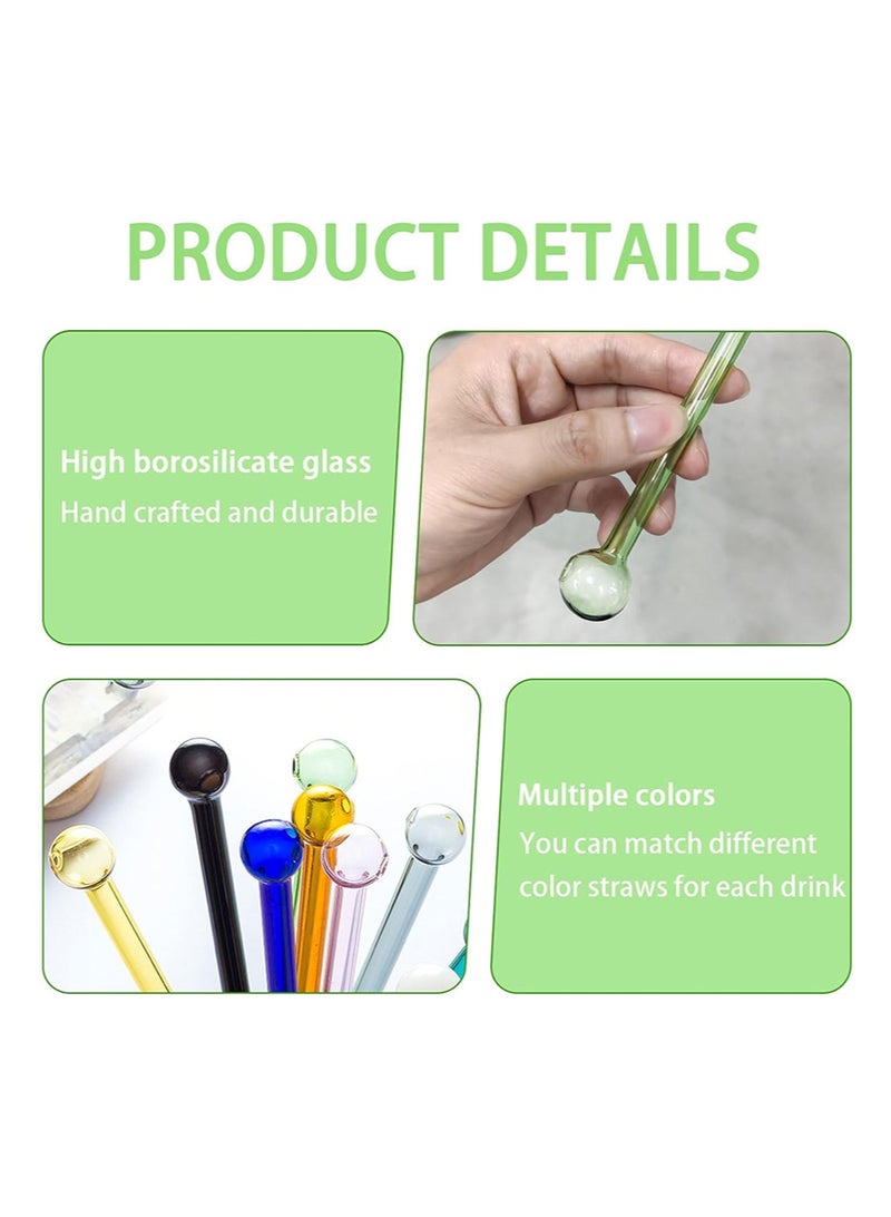 إزدنك 8 قطع من مصاصات الشرب الزجاجية البورسليكات القابلة لإعادة الاستخدام بطول 20 سم، مصاصات زجاجية مقاومة للكسر مع فرشاة تنظيف واحدة، مجموعة مصاصات زجاجية ملونة قابلة لإعادة الاستخدام، مصاصات شفافة لطيفة على شكل كرة مجوفة (8 ألوان) - Image 4