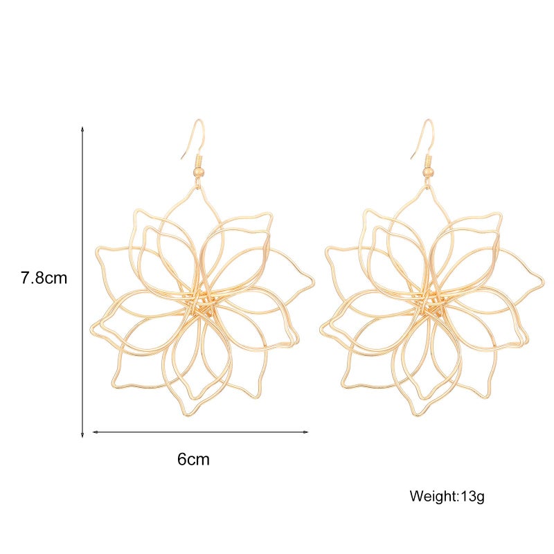 GIGB PBDK Gold Big Flower Statement Earrings for Women Dangling Boho Vintage Large Daisy Floral Petal Dangle Earrings Wire Floral Hook Earrings Valentines Gifts(Gold) - Image 2