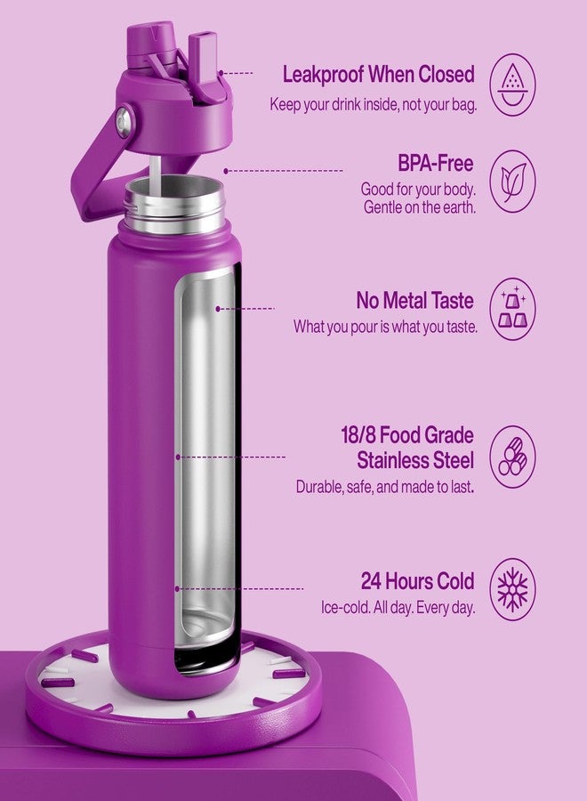 ENCOOL Insulated Water Bottle with Straw Stainless Steel Water Bottle, Leak-Proof, BPA-Free, Double Wall Vacuum Keeps Cold for 24 Hours for Sports, Travel, School (32 oz, Bright Magenta) - Image 4