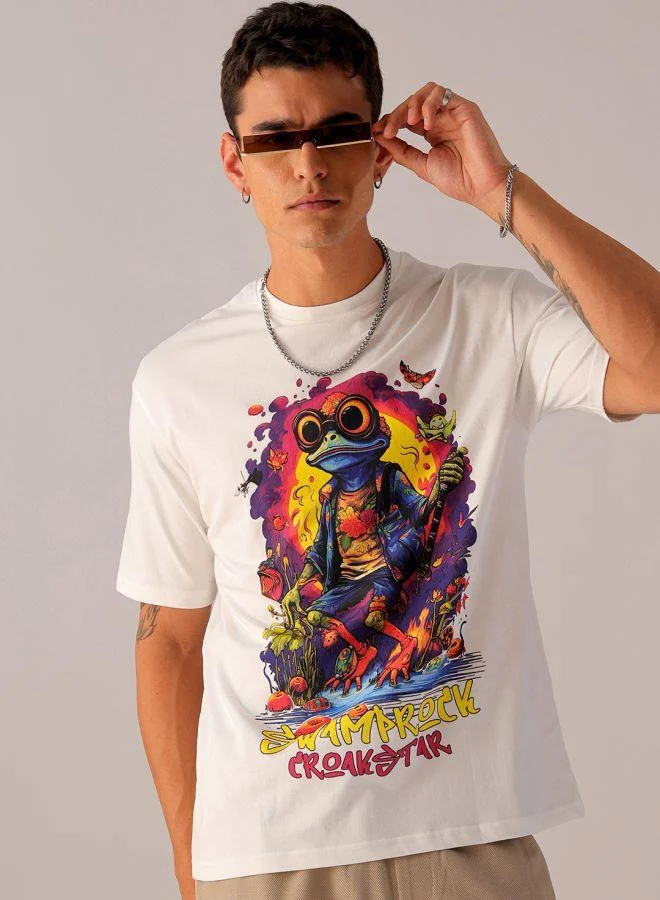 ذا انديان كراج كو Men Boxy Oversized Placement Print Round Neck Tshirt
