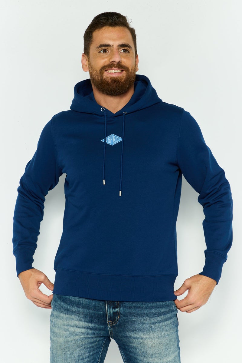 ESPRIT Men Hooded Long Sleeves Chest Print Logo Sweatshirt, Dark Blue - Image 1