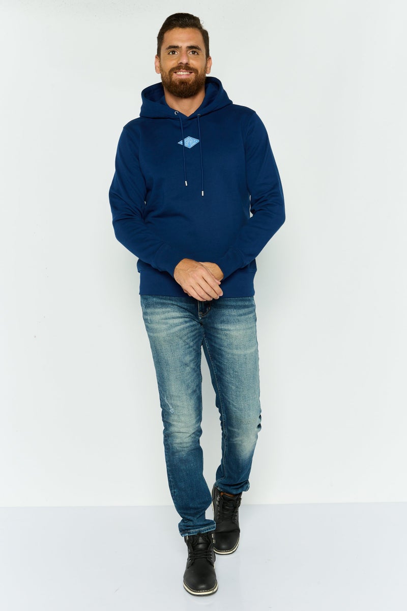 ESPRIT Men Hooded Long Sleeves Chest Print Logo Sweatshirt, Dark Blue - Image 3