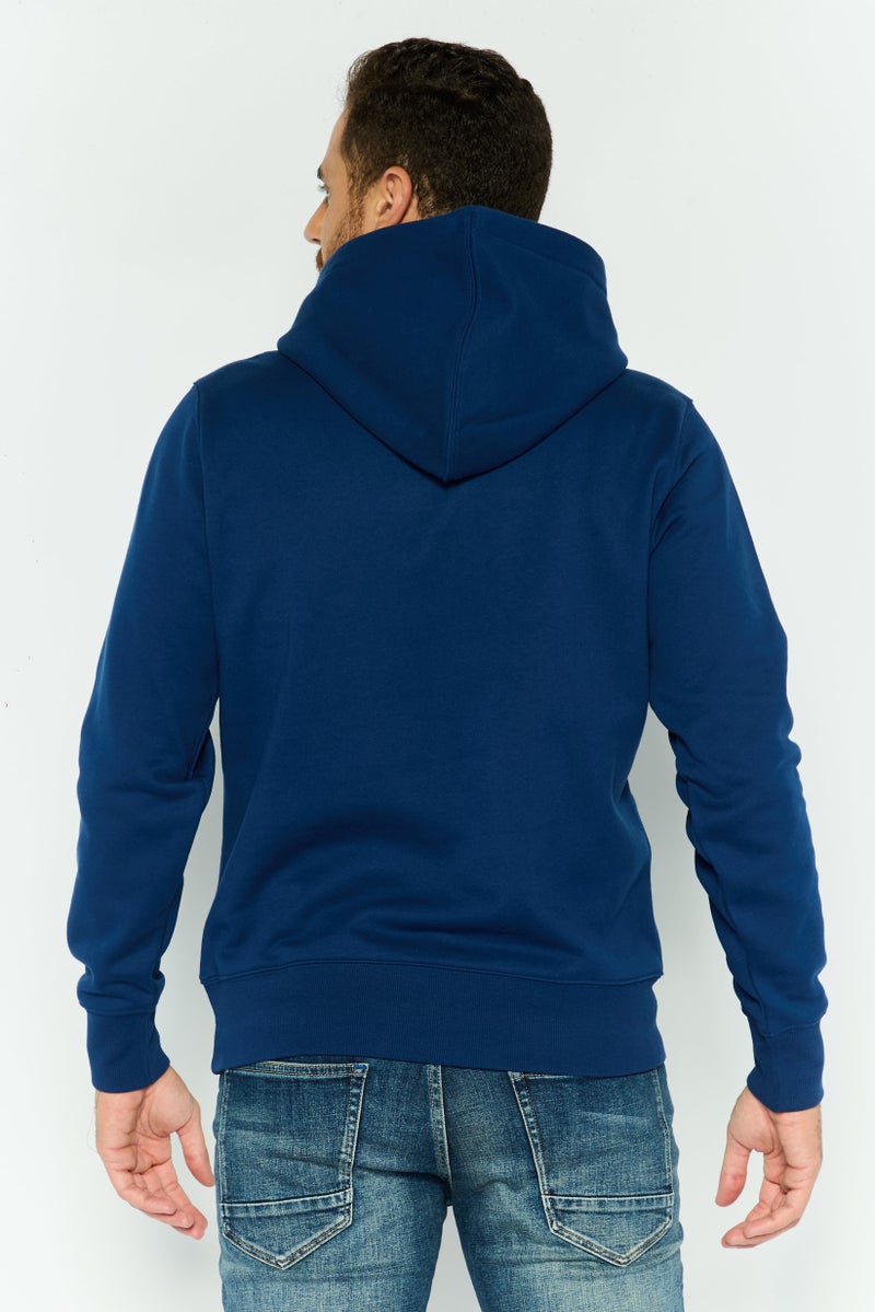 ESPRIT Men Hooded Long Sleeves Chest Print Logo Sweatshirt, Dark Blue - Image 2