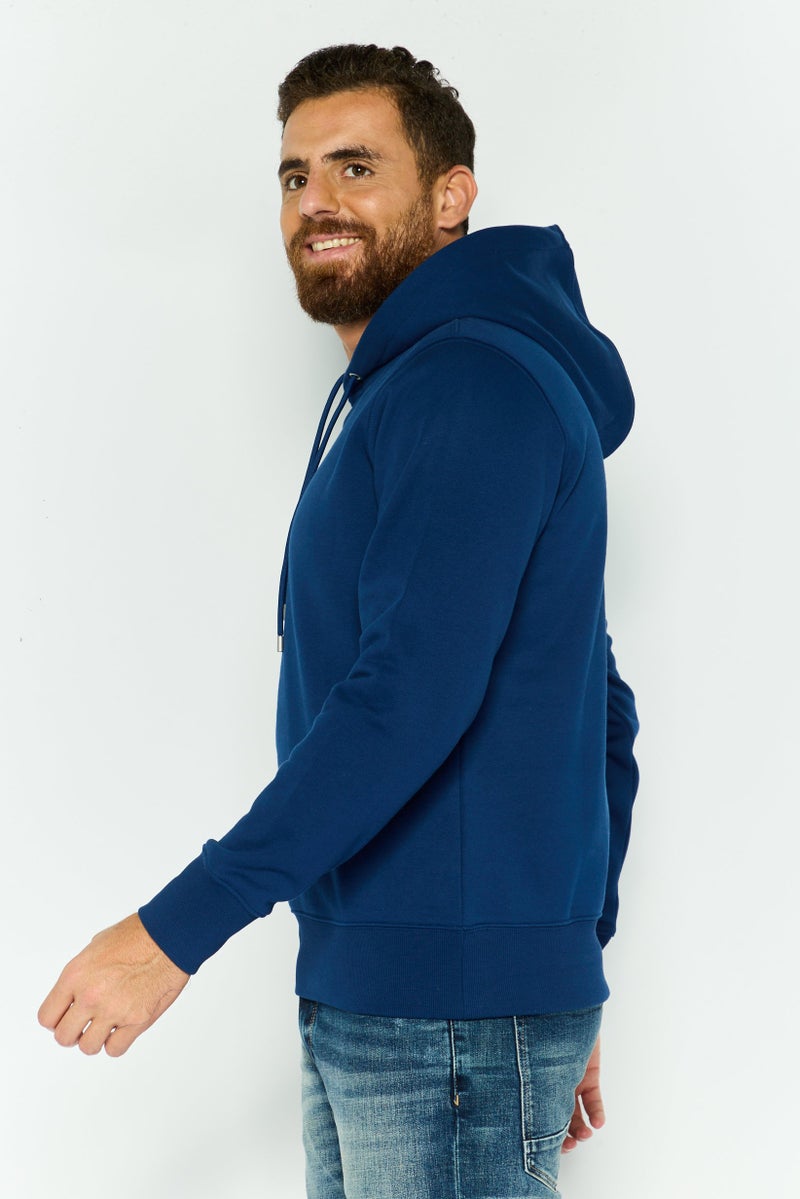 ESPRIT Men Hooded Long Sleeves Chest Print Logo Sweatshirt, Dark Blue - Image 4