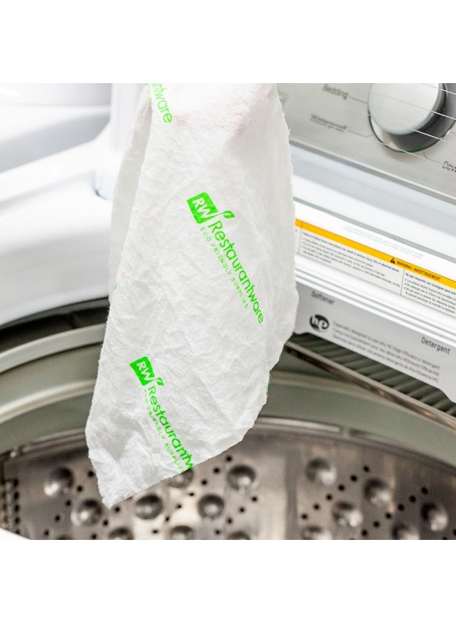 Restaurantware أقمشة تنظيف قابلة لإعادة الاستخدام بحجم 11 × 11 بوصة من RW Clean، 10 لفات من مناديل الأطباق الثقيلة - قابلة للغسل في الغسالة، مثقبة، لفات مناديل ورقية بيضاء قابلة للتخلص، 50 ورقة لكل لفة، ماصة - Image 3