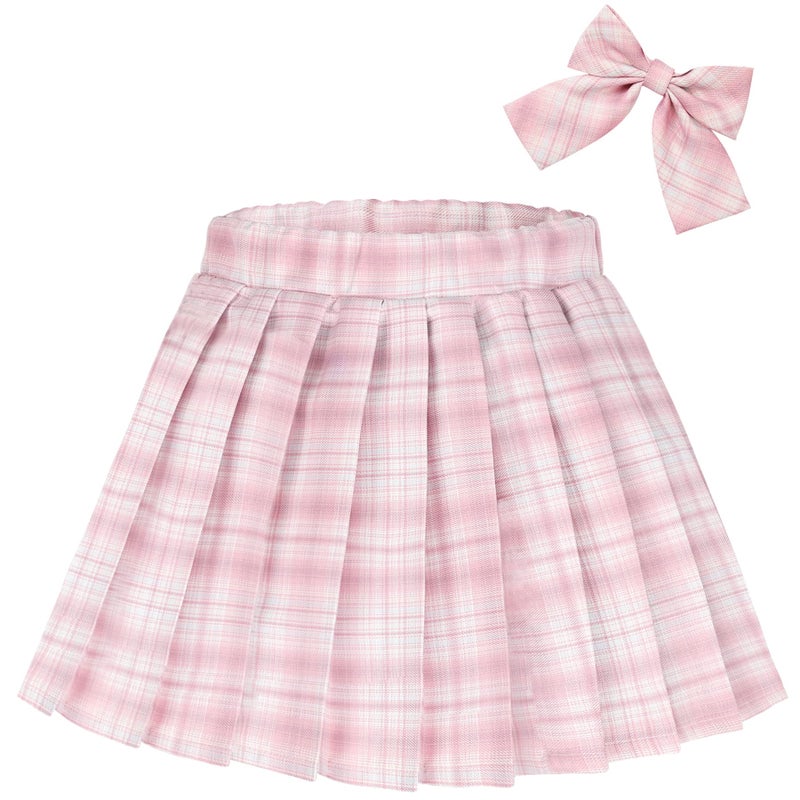 KEREDA Girls Pleated Mini Skirt High Waist Tennis School Uniform Skirts 10-12 Years Pink Plaid - Image 1