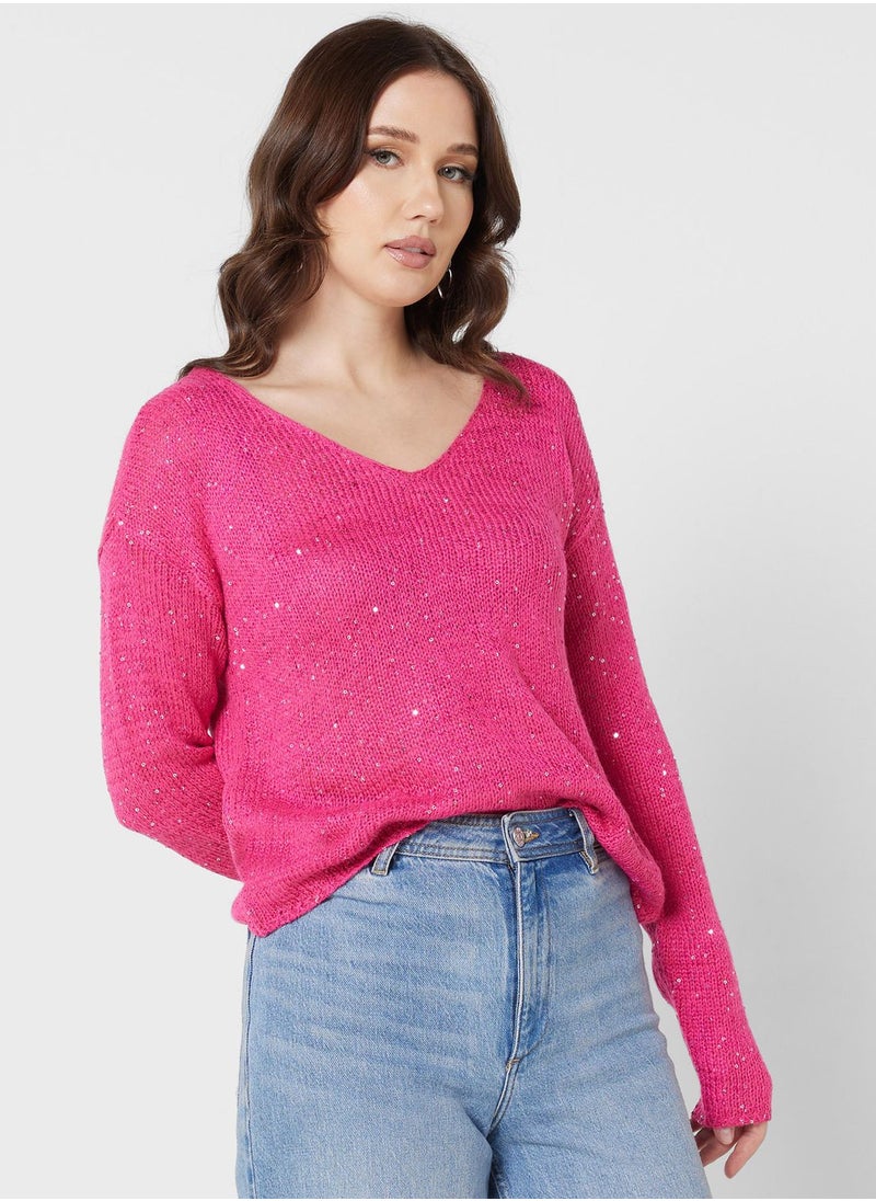 VERO MODA - V-Neck Shimmer Sweater - Image 1