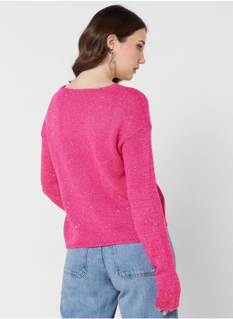 VERO MODA - V-Neck Shimmer Sweater - Image 1