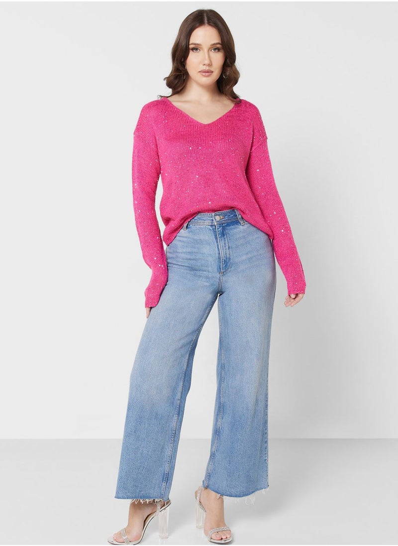 VERO MODA - V-Neck Shimmer Sweater - Image 1