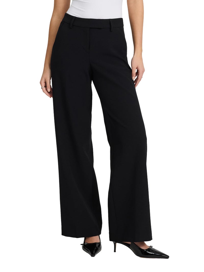EXPRESS Womenâ€™s Editor Pants â€“ Mid Rise Relaxed Straight Trouser with Stretch Fabric and Office-Ready Polished Fit Pitch Black - Image 1
