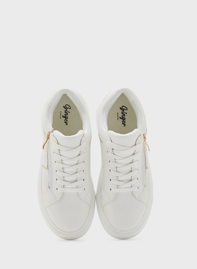 Ginger Metal Zip Detail Casual Sneakers