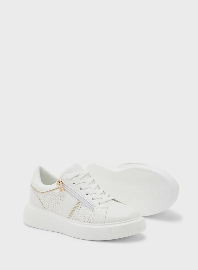 Ginger Metal Zip Detail Casual Sneakers