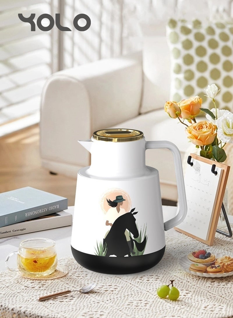 YOLO 1Liter Premium Tea & Coffee Vacuum Flask – Stylish Design with Elegant Artwork – Long-Lasting Temperature Retention- Black Color - Image 1