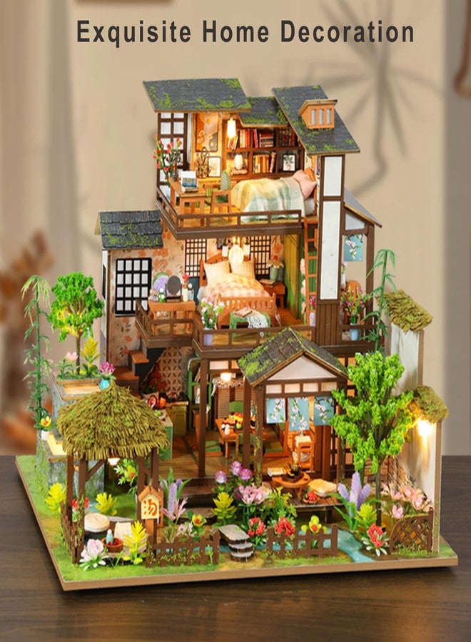ISSEVE DIY Miniature House Kit, Tiny House Dollhouse Kit for Adults, Mini House Building Kits, Miniature Kit Adult Craft Diorama Kit Home Bookshelf Decoration, Birthday Gifts (Bamboo Spring Courtyard) - Image 4
