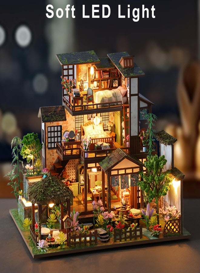 ISSEVE DIY Miniature House Kit, Tiny House Dollhouse Kit for Adults, Mini House Building Kits, Miniature Kit Adult Craft Diorama Kit Home Bookshelf Decoration, Birthday Gifts (Bamboo Spring Courtyard) - Image 5