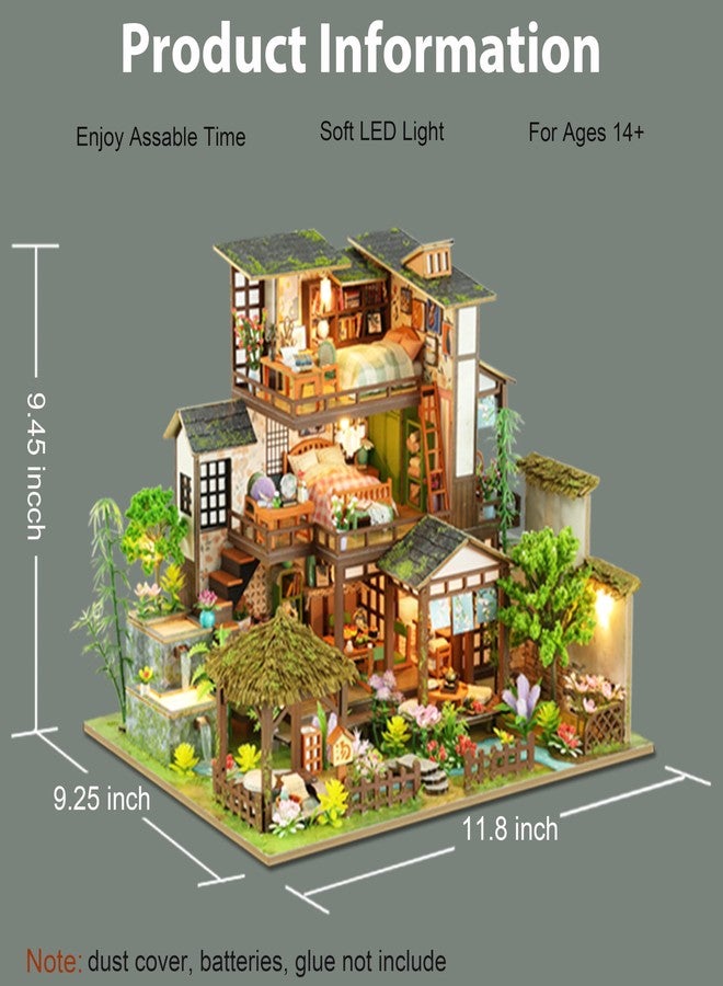 ISSEVE DIY Miniature House Kit, Tiny House Dollhouse Kit for Adults, Mini House Building Kits, Miniature Kit Adult Craft Diorama Kit Home Bookshelf Decoration, Birthday Gifts (Bamboo Spring Courtyard) - Image 2