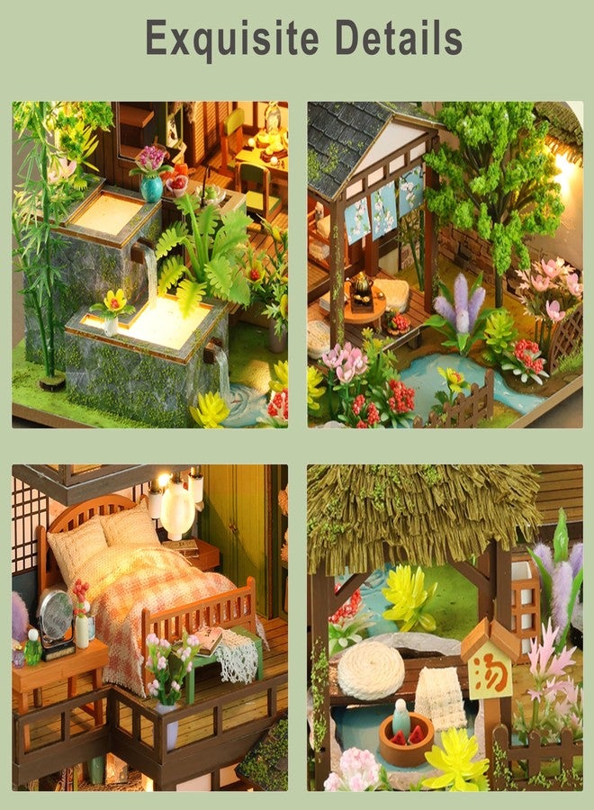 ISSEVE DIY Miniature House Kit, Tiny House Dollhouse Kit for Adults, Mini House Building Kits, Miniature Kit Adult Craft Diorama Kit Home Bookshelf Decoration, Birthday Gifts (Bamboo Spring Courtyard) - Image 3