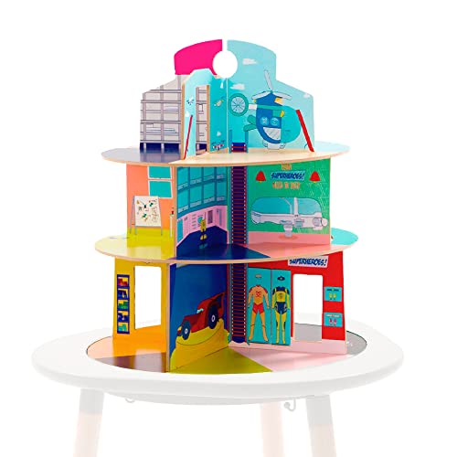 Stokke MuTable Heroes Playhouse Includes Superhero Cave Firehouse Adventure House Police Station Made of Wood ScrewFree Assembly - Image 1