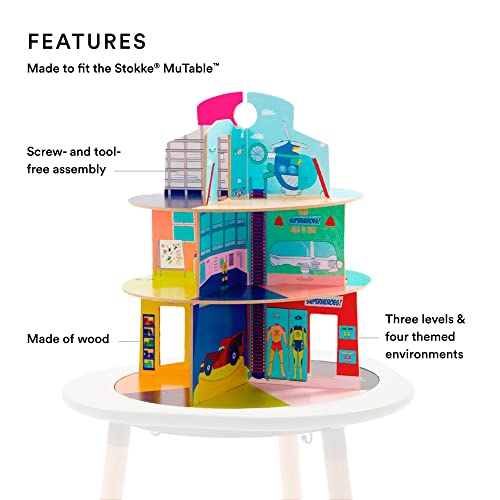 Stokke MuTable Heroes Playhouse Includes Superhero Cave Firehouse Adventure House Police Station Made of Wood ScrewFree Assembly - Image 5