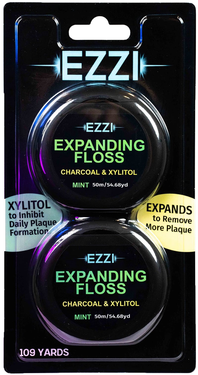 EZZI Woven Expanding Dental Floss | Fluffy & Textured w/Charcoal & Xylitol to Optimally Clean Gums | Mint | Thick & 109 Yards - Image 1