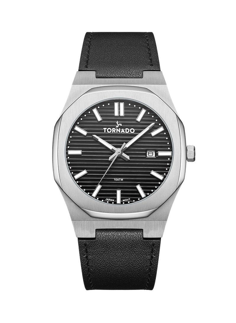 TORNADO - Tornado Spectra Men's Japan Quartz Movement Watch, Analog Display and Leather Strap - T22002-SLBB, Black - Image 1