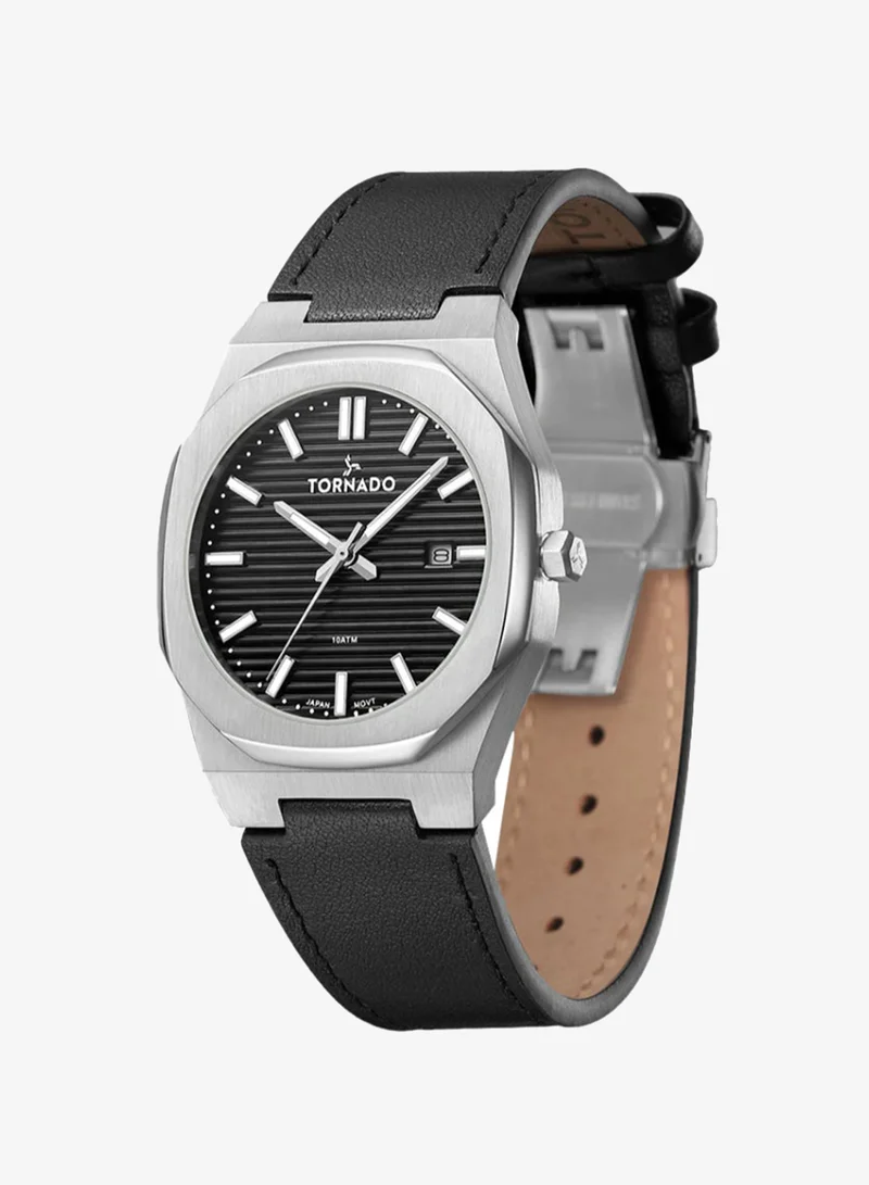 Tornado Men's Genuine Leather 3H with date Display Watch T22002-SLBB - 40mm mm