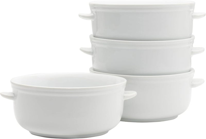 Everyday White by Fitz and Floyd Set of 4 Handled Soup Chili Bowls 20 ounces White - Image 1
