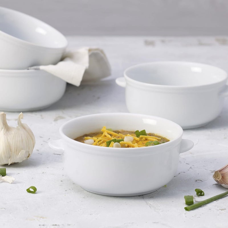 Everyday White by Fitz and Floyd Set of 4 Handled Soup Chili Bowls 20 ounces White - Image 3